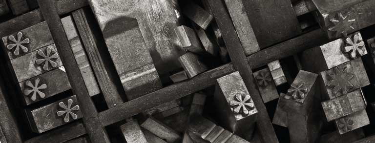 Graphic: A variety of metal asterisks from various typefaces for handset letterpress printing.